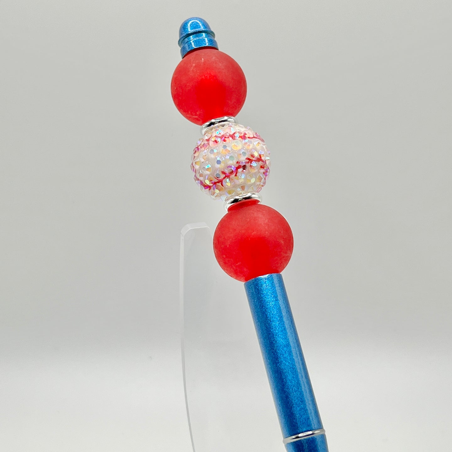 Red & Blue Sparkle Baseball Metal Pen